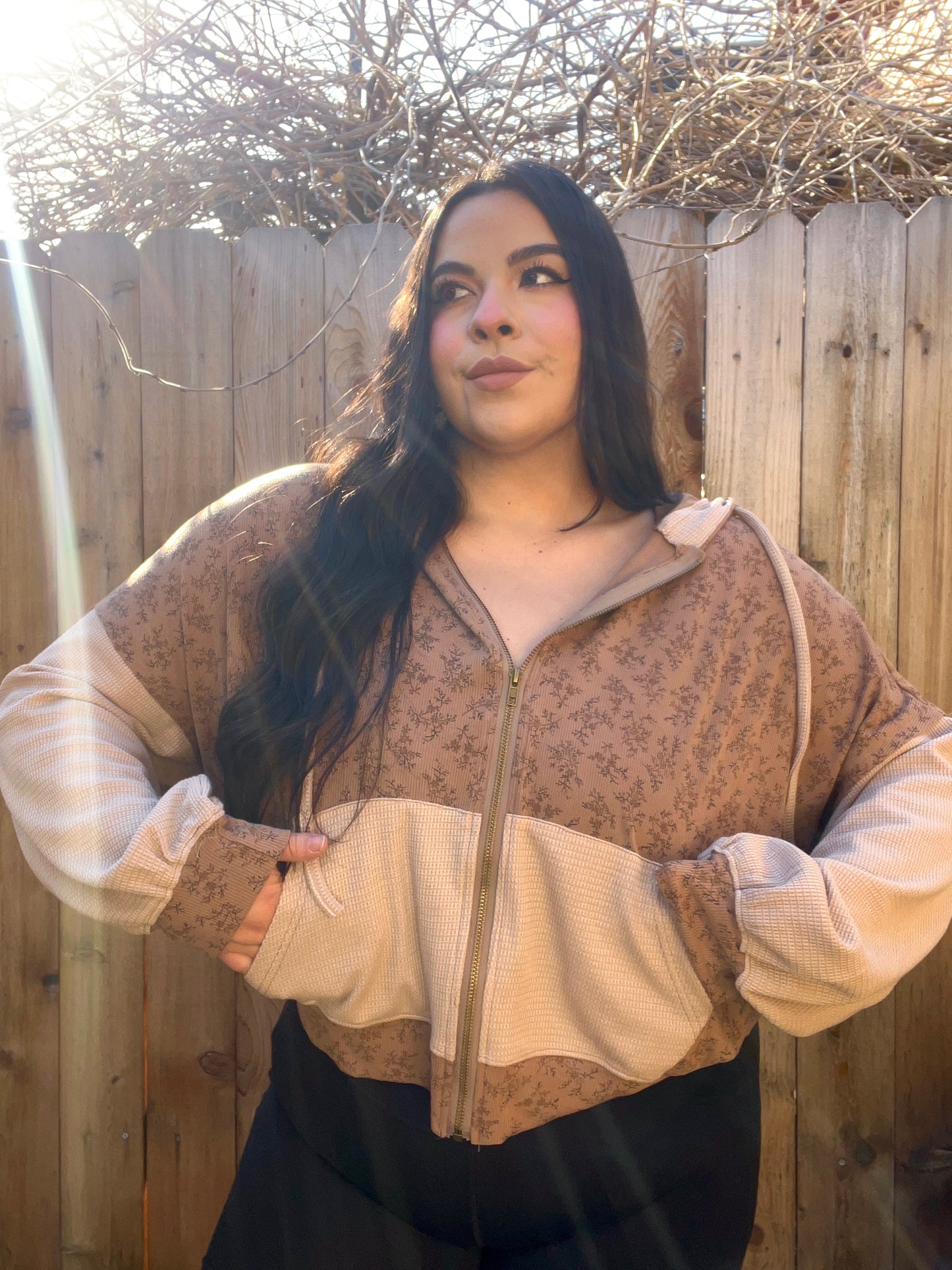 Cutesy Floral Hoodie (Mocha)