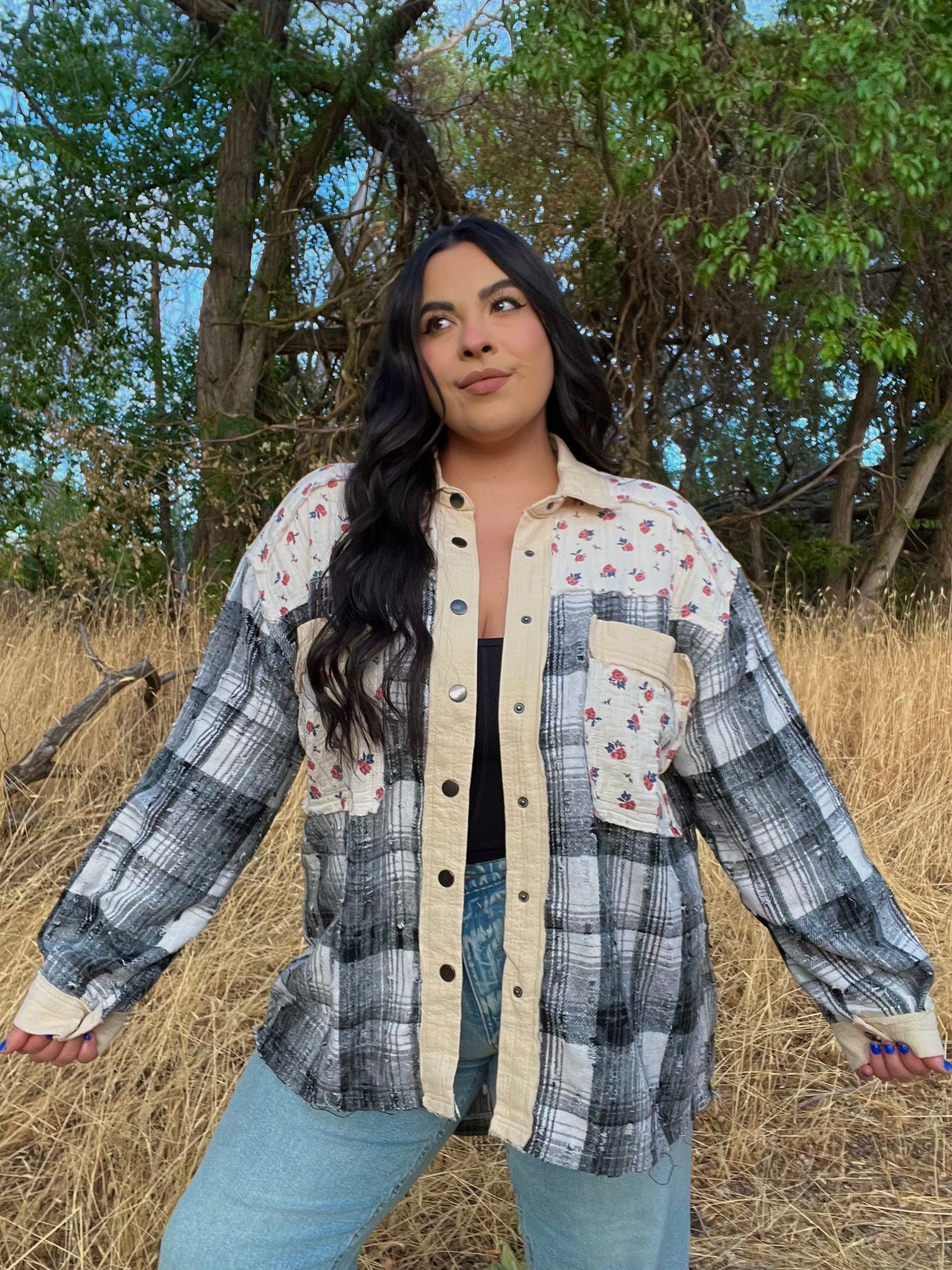 Falling Florals Plaid Shacket