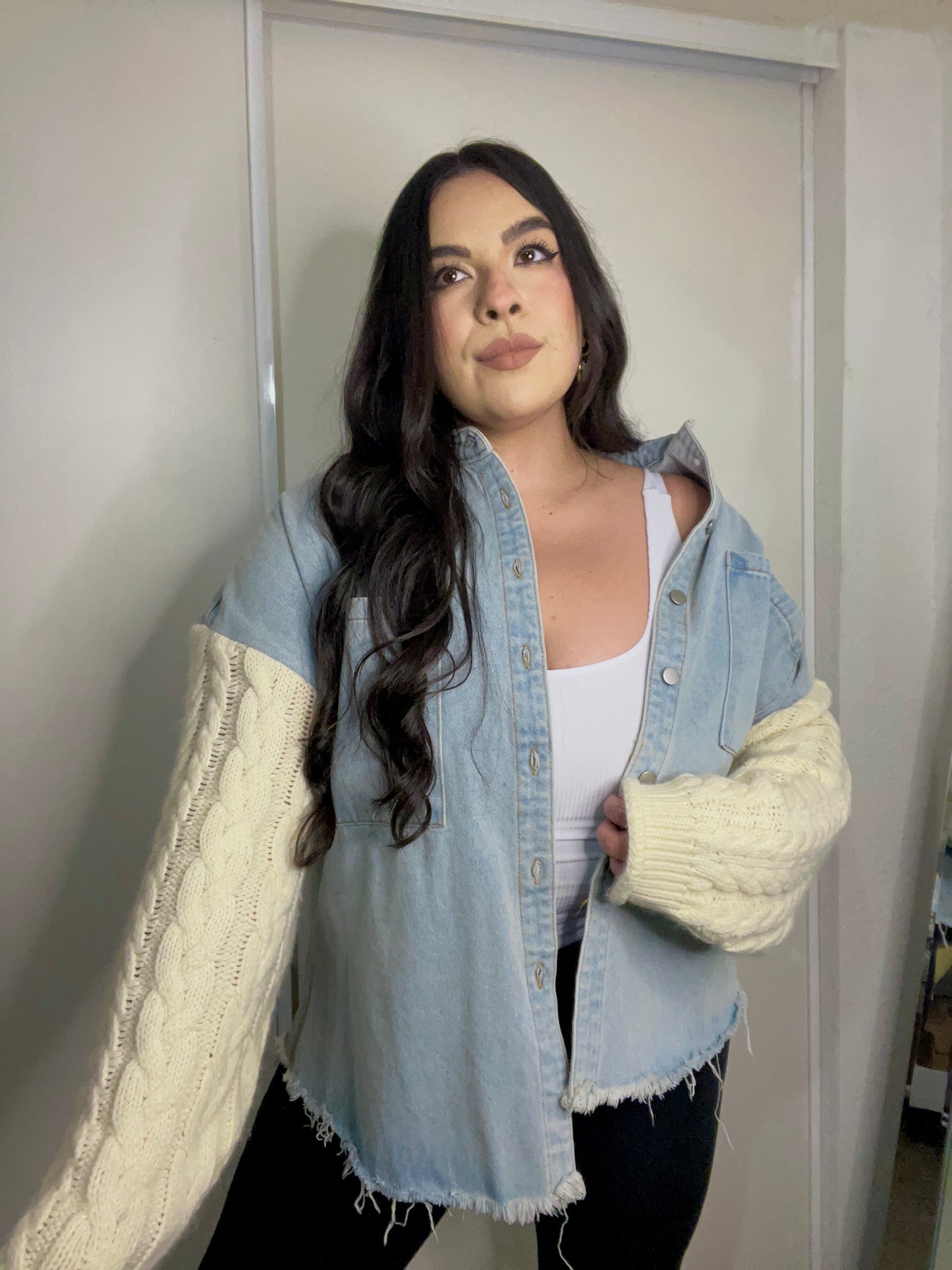 Cozy Season Shacket (Denim/Ivory)