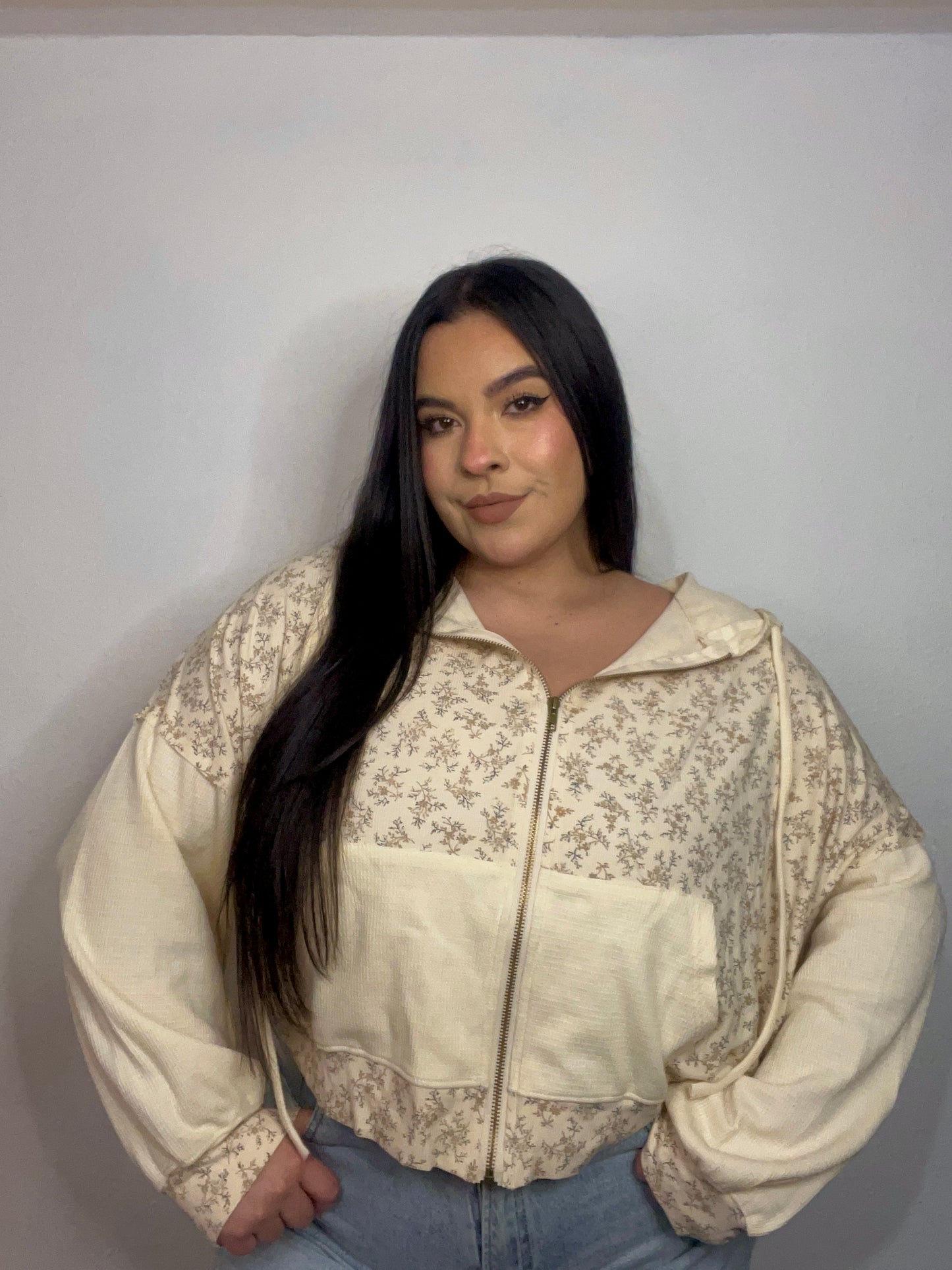 Cutesy Floral Hoodie (Cream)