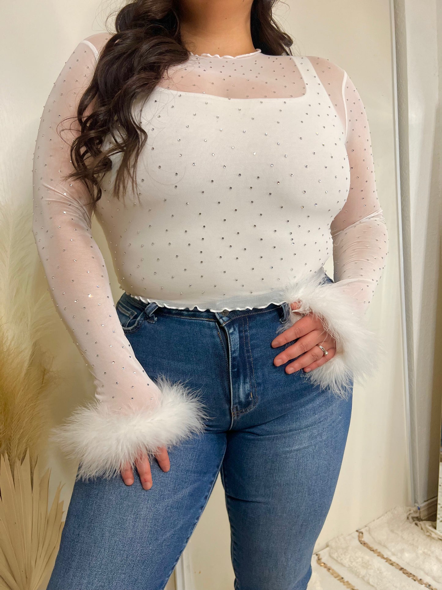 Divina Rhinestone Mesh Top (white)