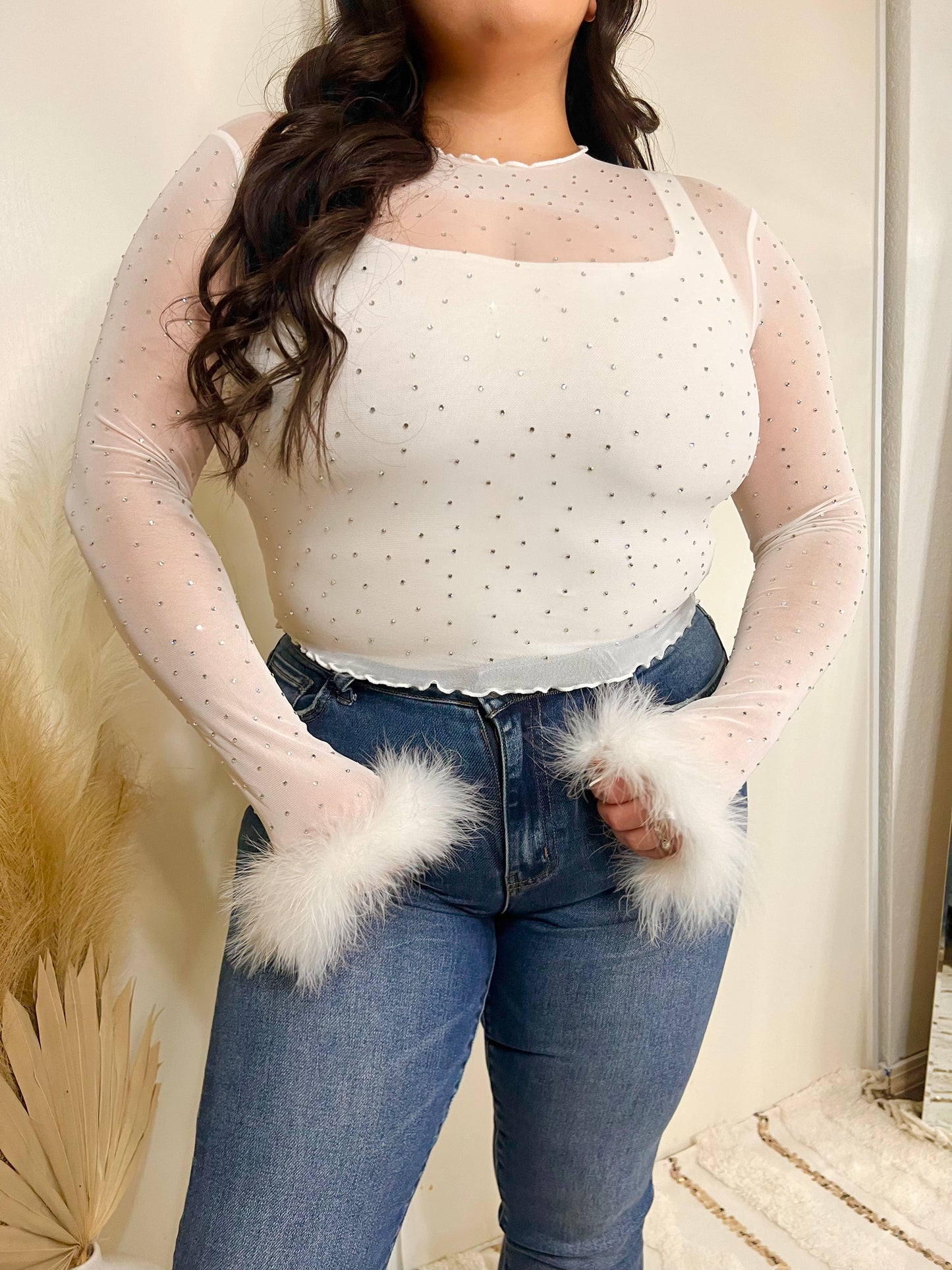 Divina Rhinestone Mesh Top (white)