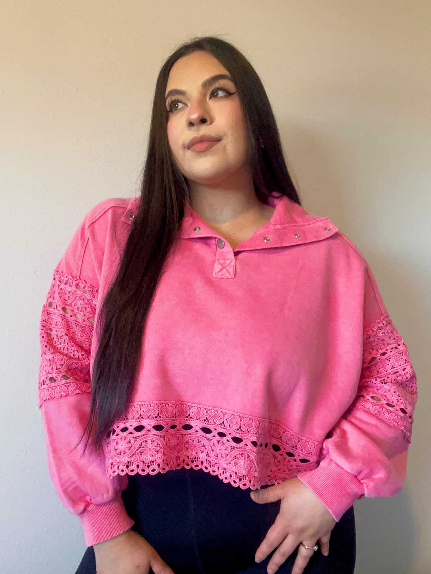 Lucky Charm Lace Pullover (Pink)