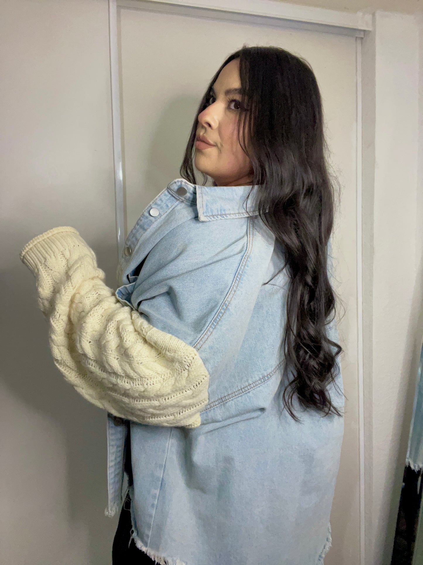 Cozy Season Shacket (Denim/Ivory)