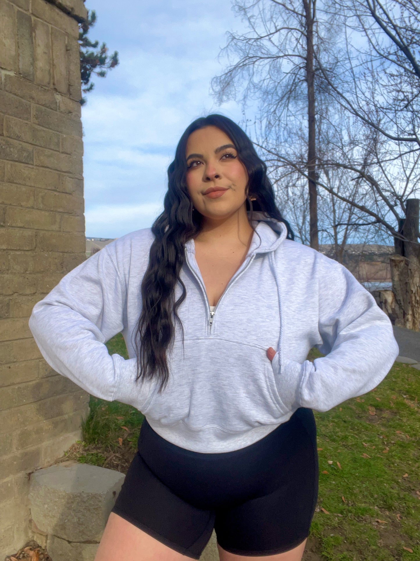 Essential 1/2 Zip Hoodie (Icy Gray)