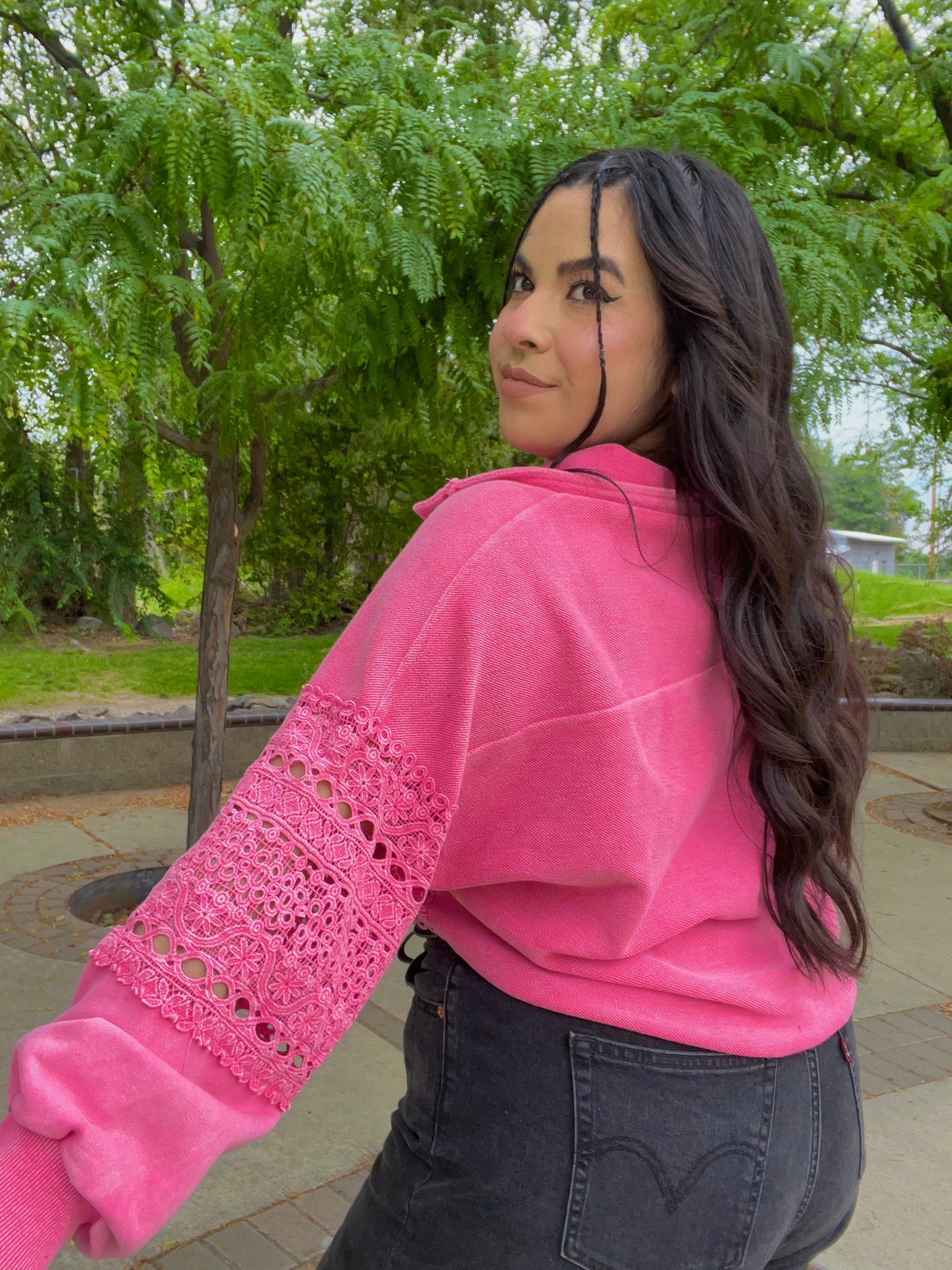 Lucky Charm Lace Pullover (Pink)