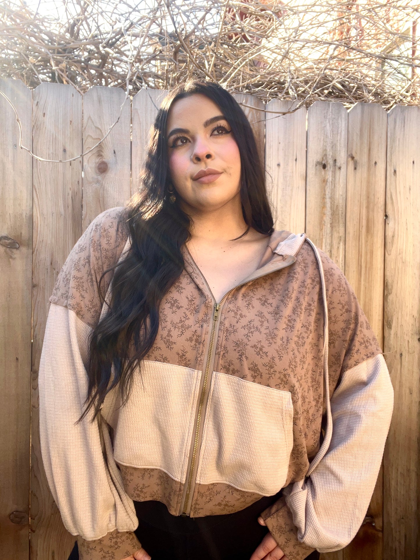 Cutesy Floral Hoodie (Mocha)