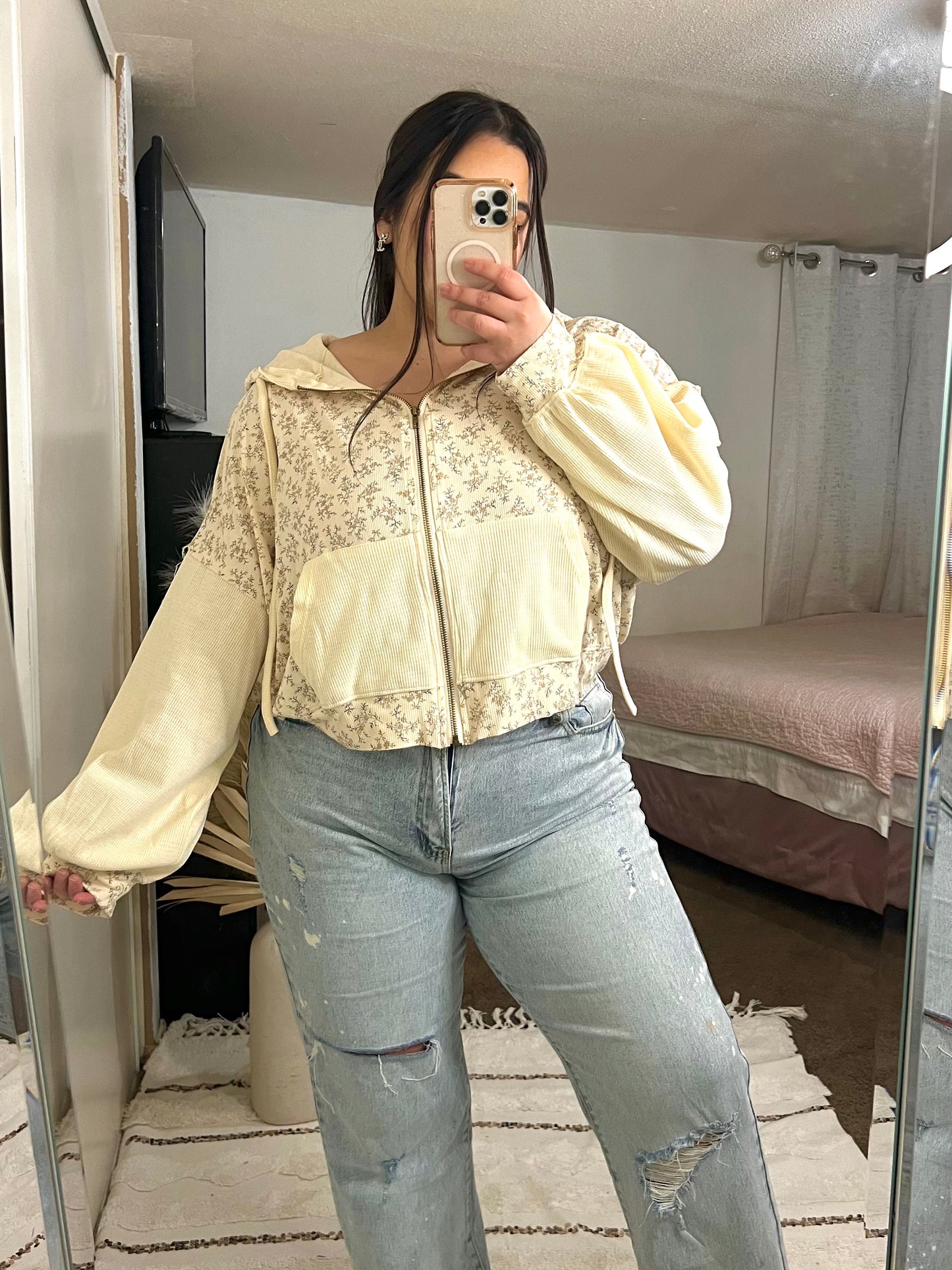 Cutesy Floral Hoodie (Cream)