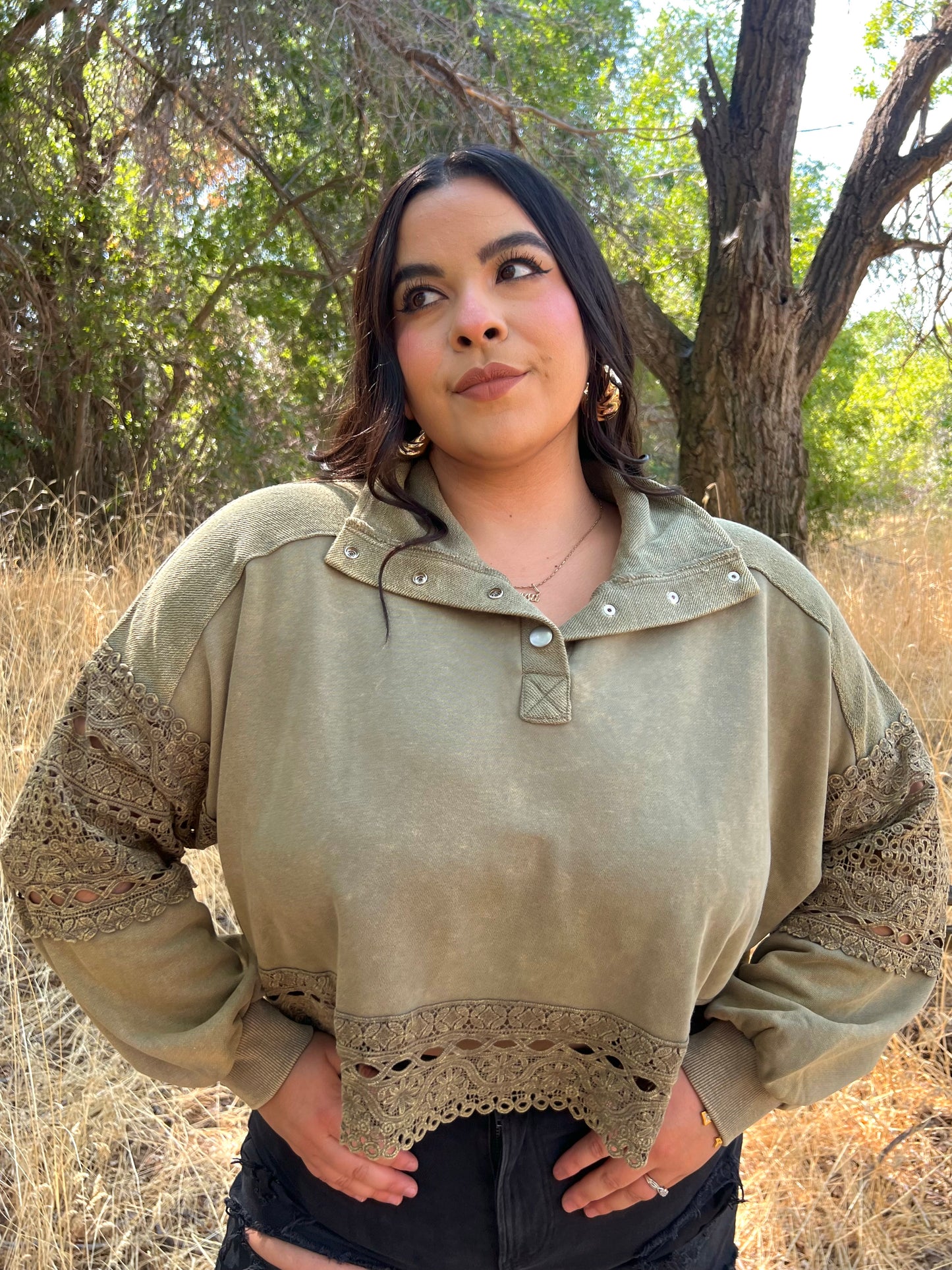 Lucky Charm Lace Pullover (Moss)