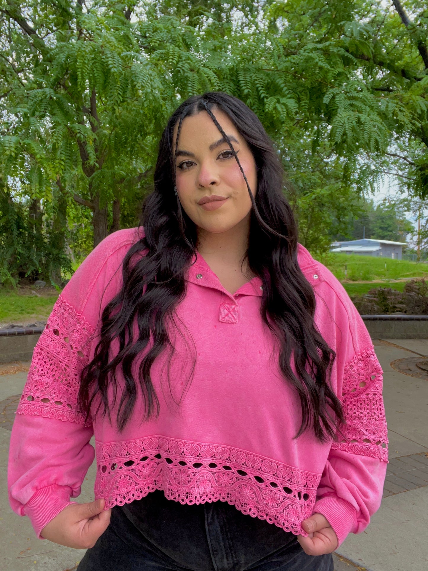 Lucky Charm Lace Pullover (Pink)