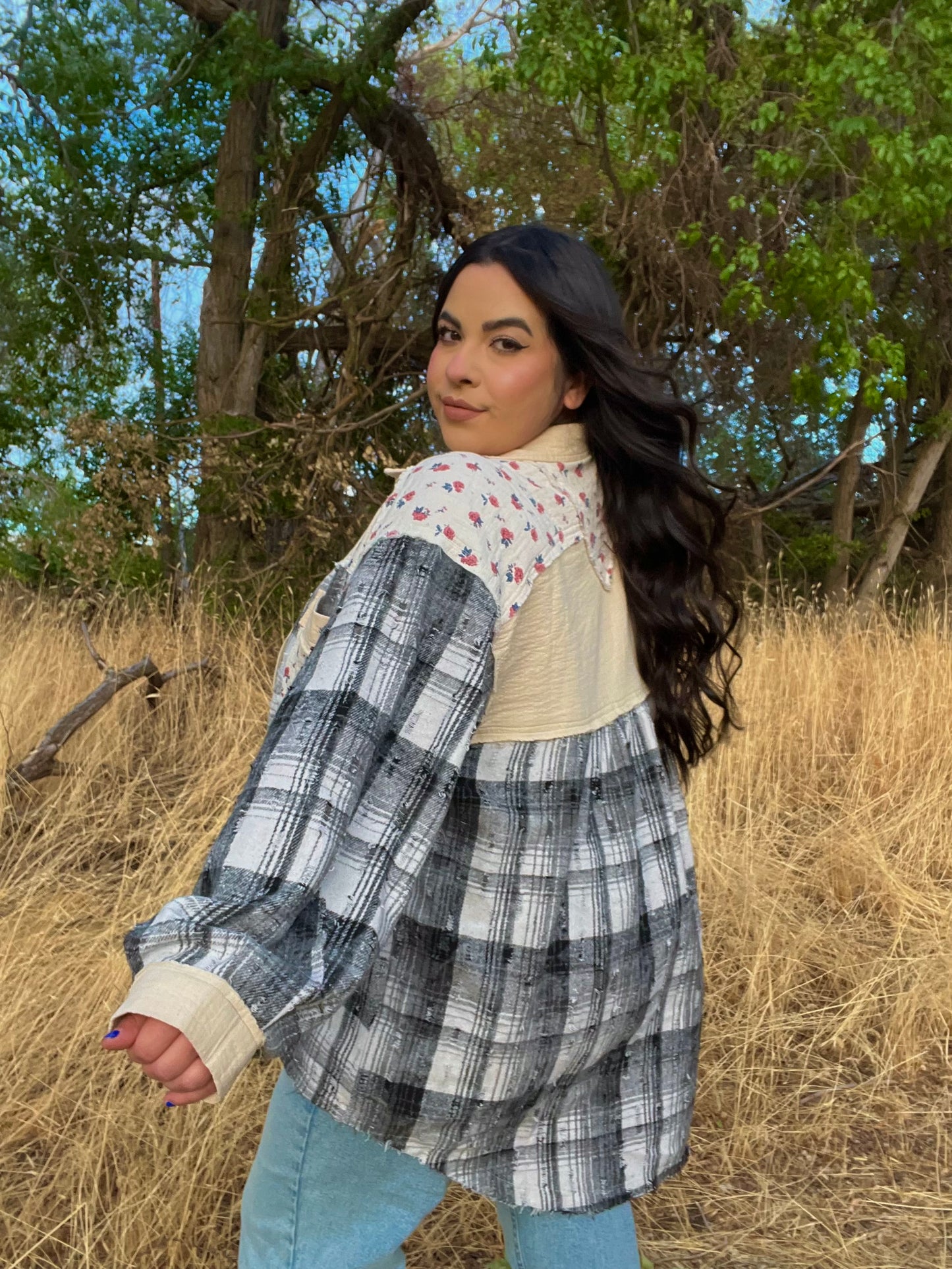 Falling Florals Plaid Shacket