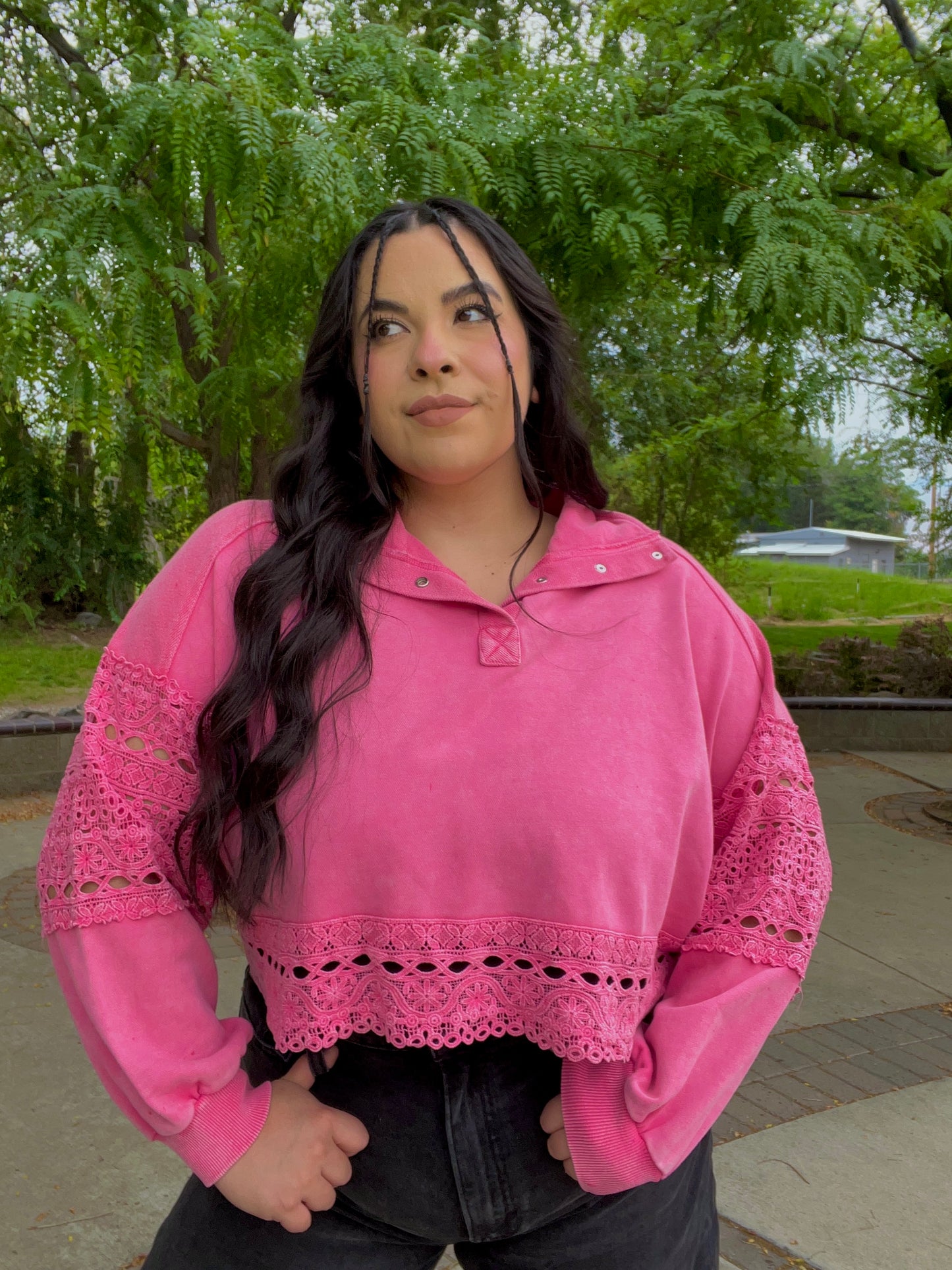 Lucky Charm Lace Pullover (Pink)