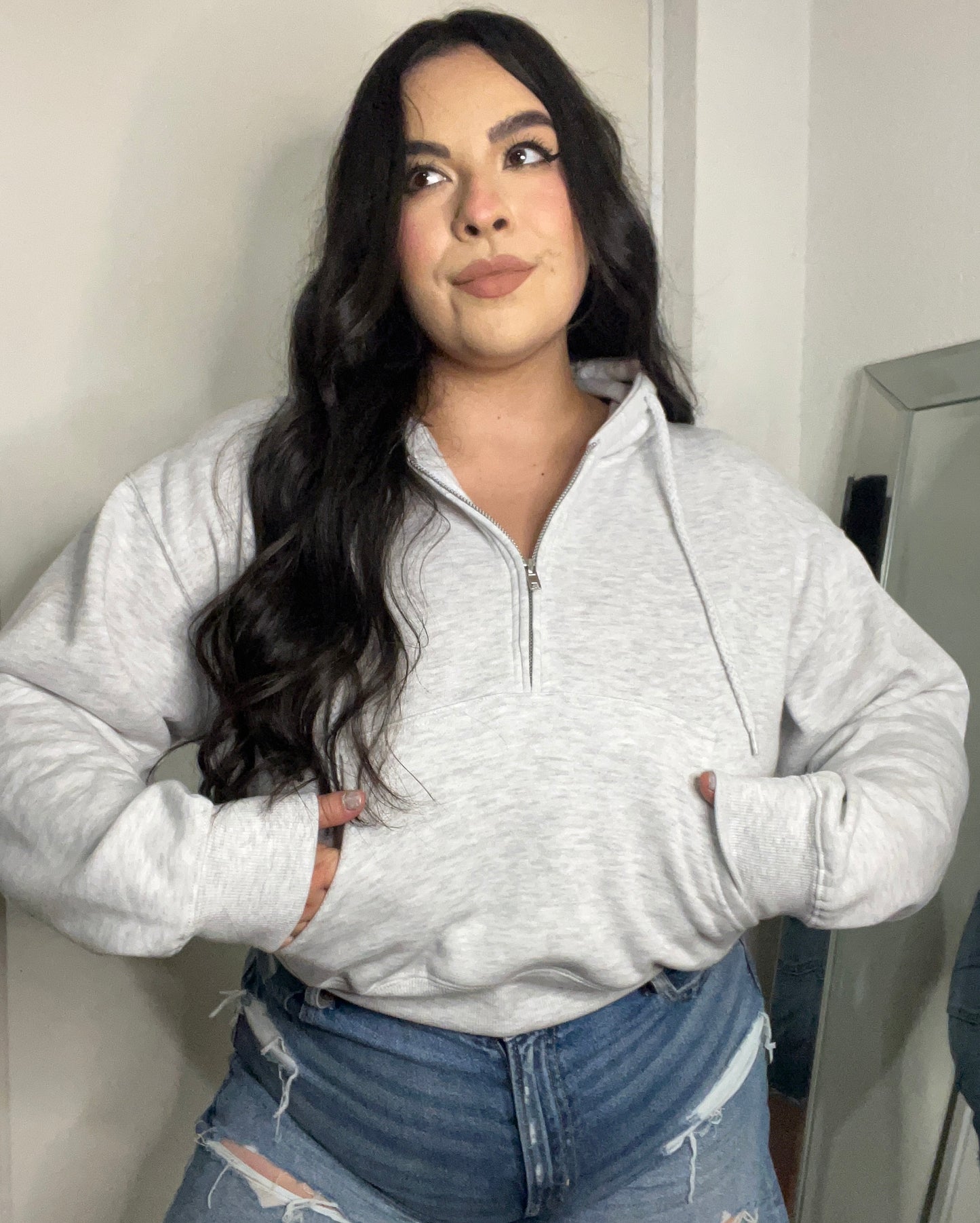 Essential 1/2 Zip Hoodie (Icy Gray)