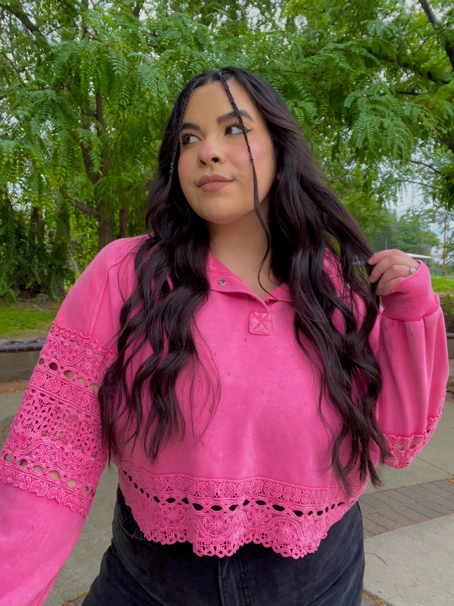 Lucky Charm Lace Pullover (Pink)