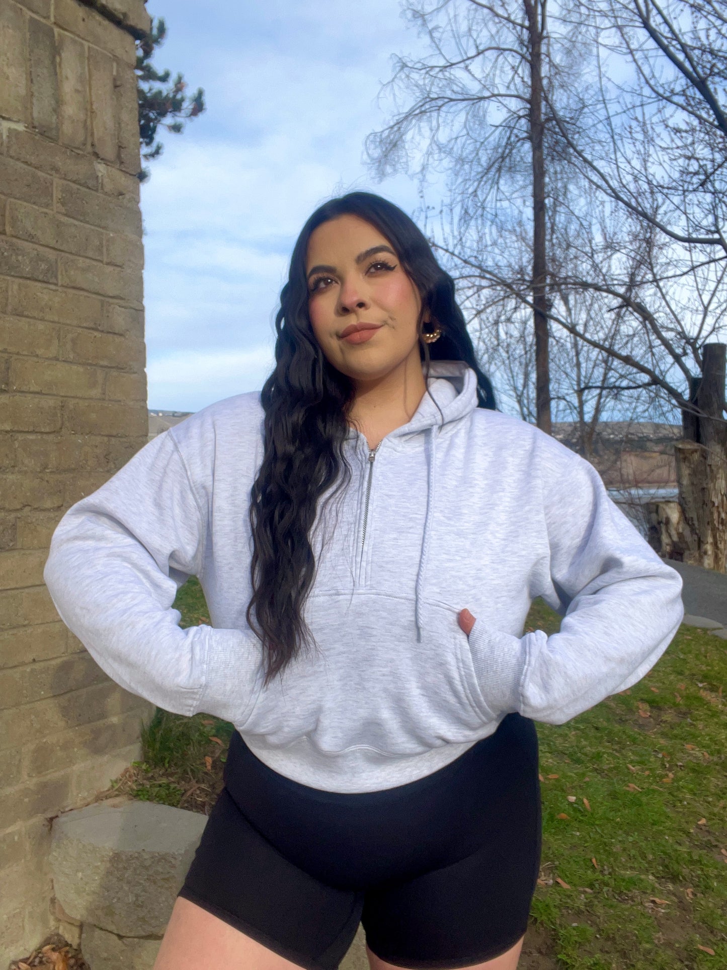 Essential 1/2 Zip Hoodie (Icy Gray)