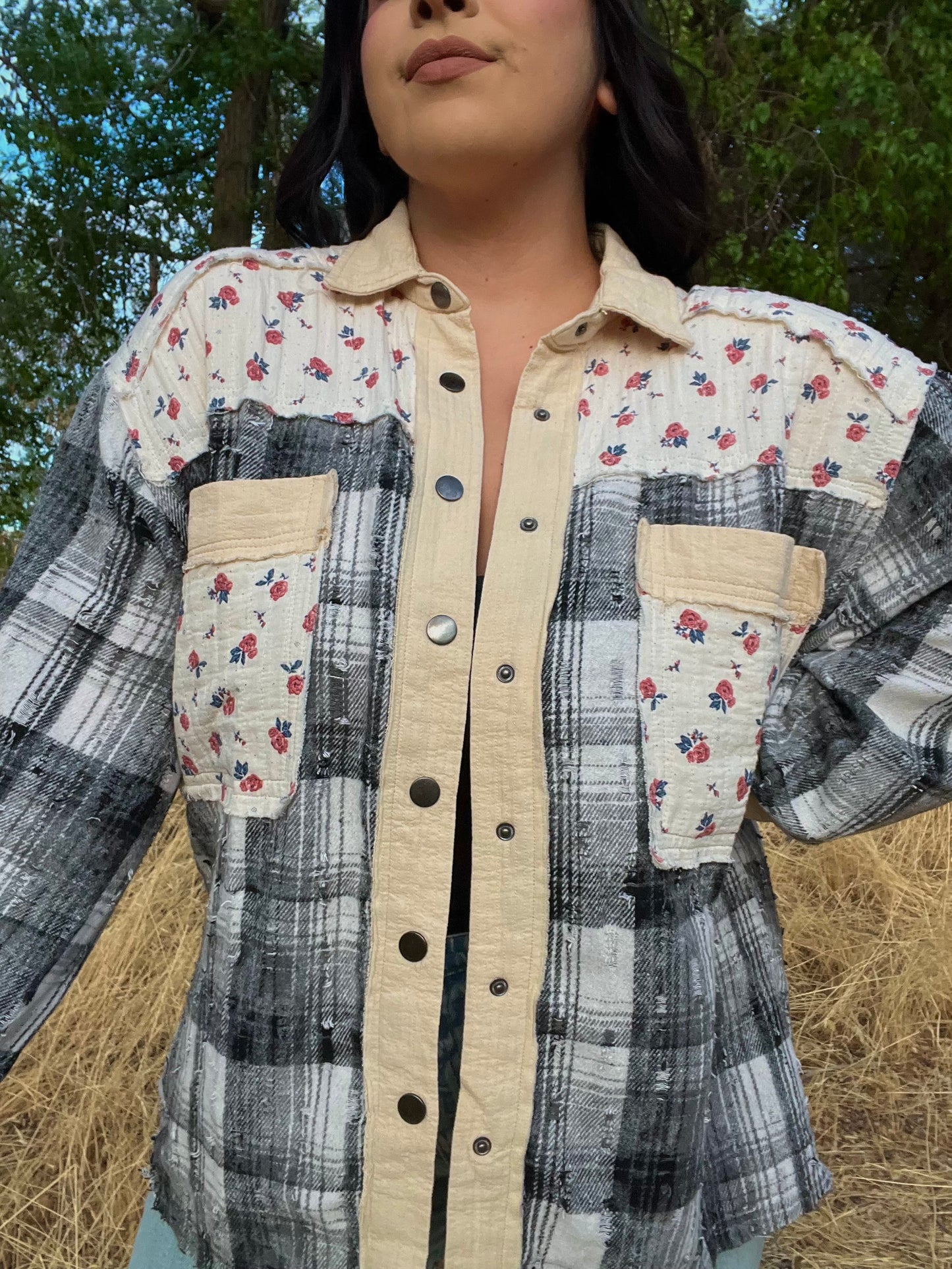 Falling Florals Plaid Shacket
