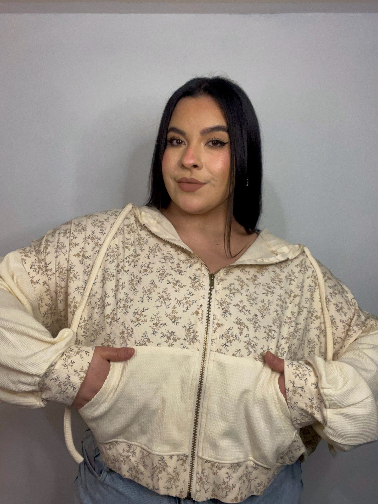 Cutesy Floral Hoodie (Cream)