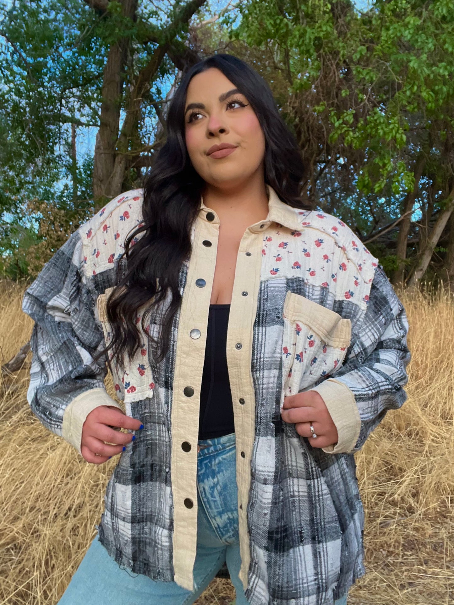 Falling Florals Plaid Shacket