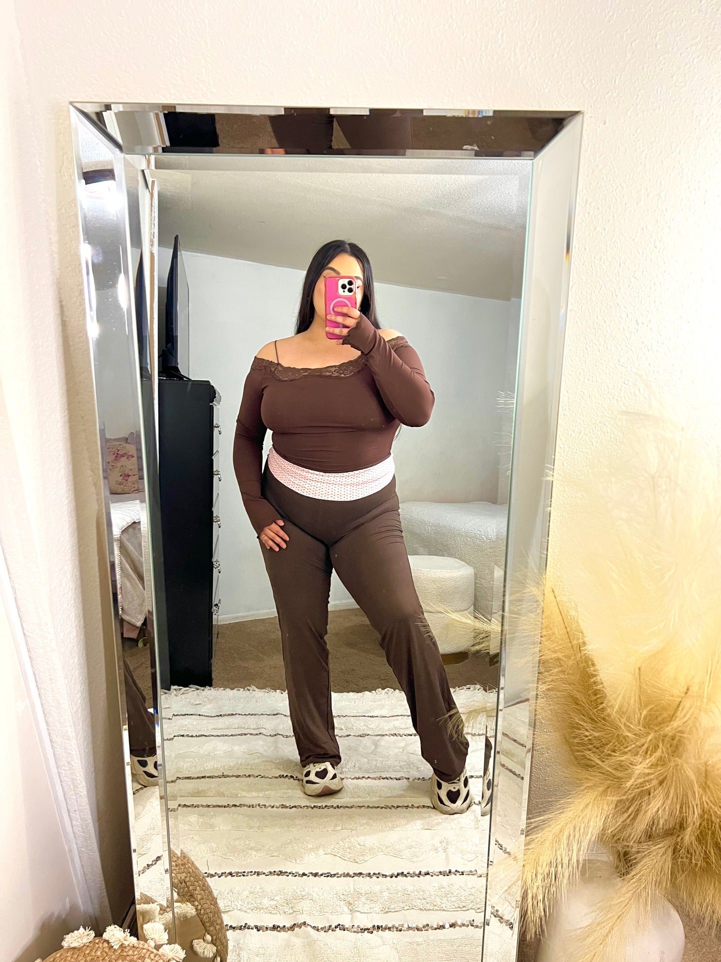 90s Fold Over Flare Leggings (Polka dot)