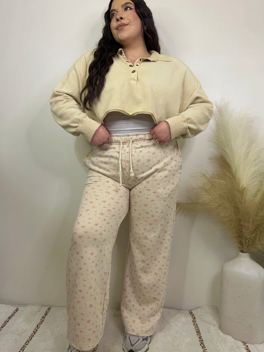 Full Bloom Floral Sweatpants (Cream)