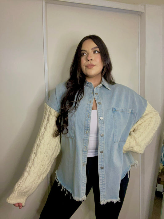 Cozy Season Shacket (Denim/Ivory)