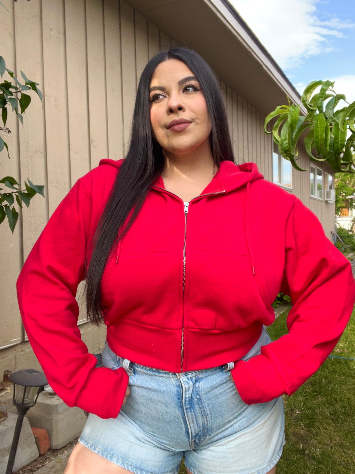 Essential Cropped Hoodie (Cherry)
