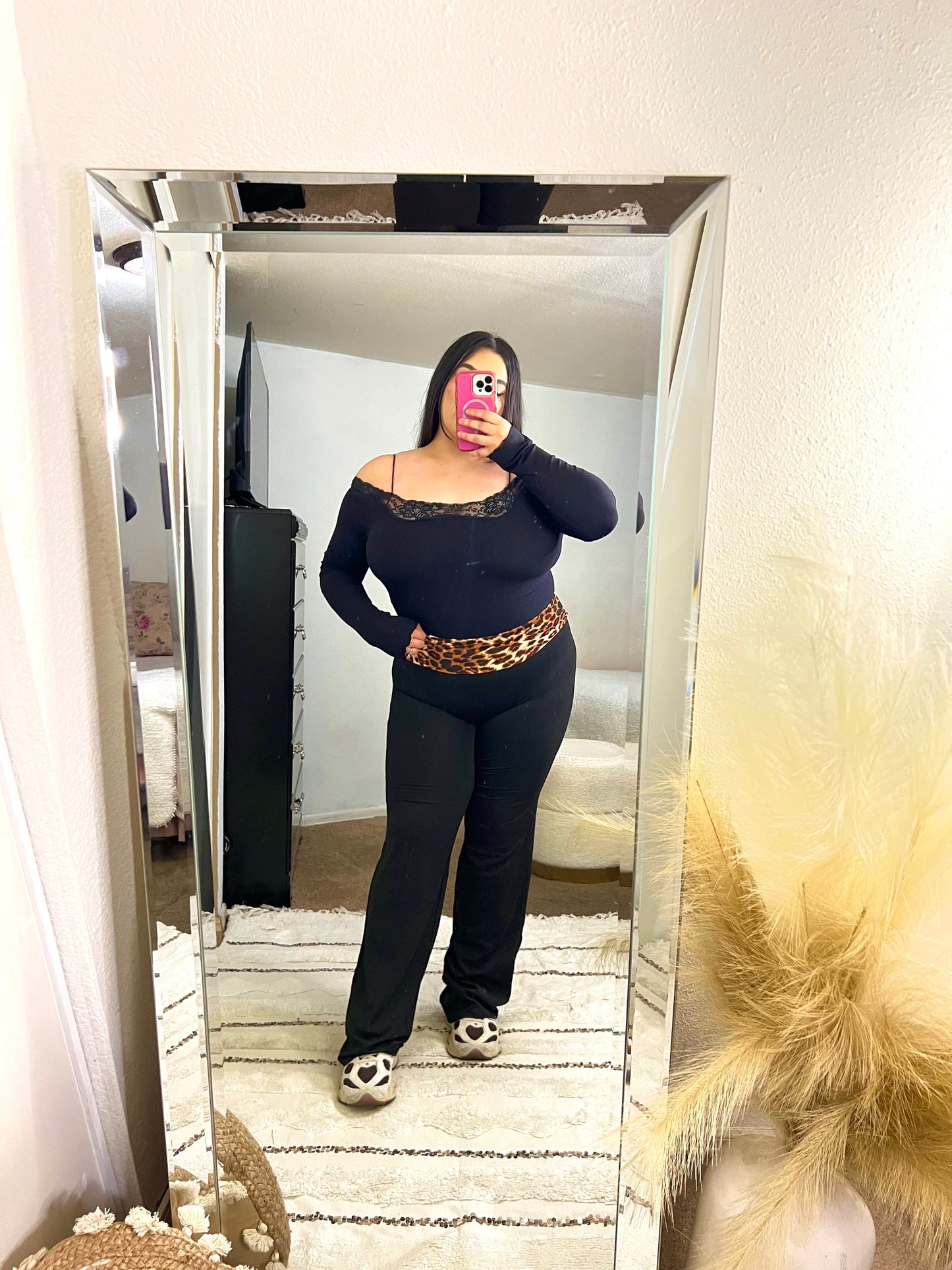 90s Fold Over Flare Leggings (Leopard print)