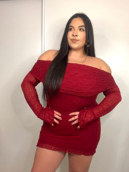 Grace Off The Shoulder Dress (Burgundy)