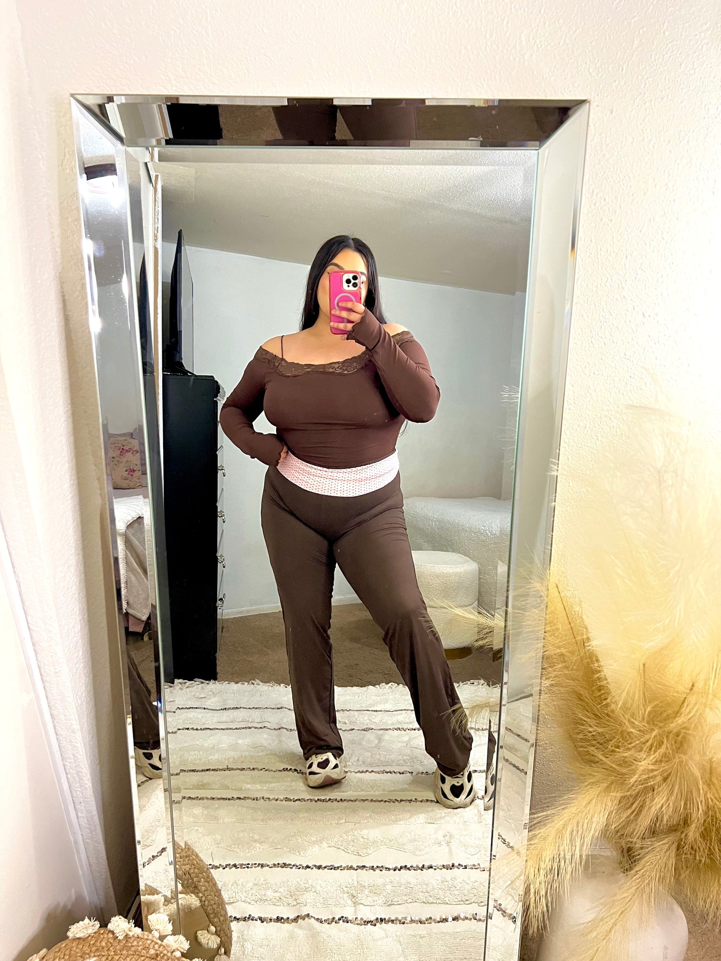 90s Fold Over Flare Leggings (Polka dot)