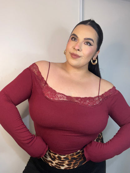 Flatter Me Off The Shoulder Top (Wine)