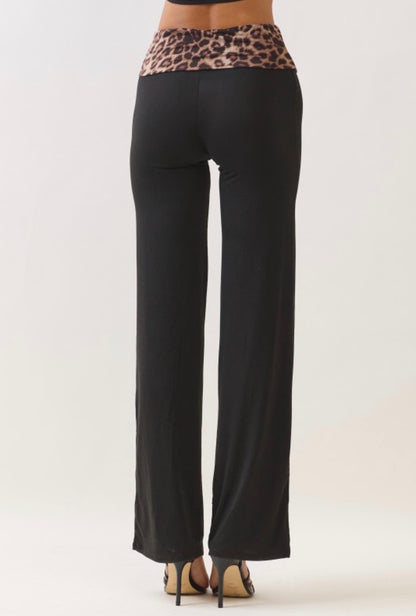 90s Fold Over Flare Leggings (Leopard print)