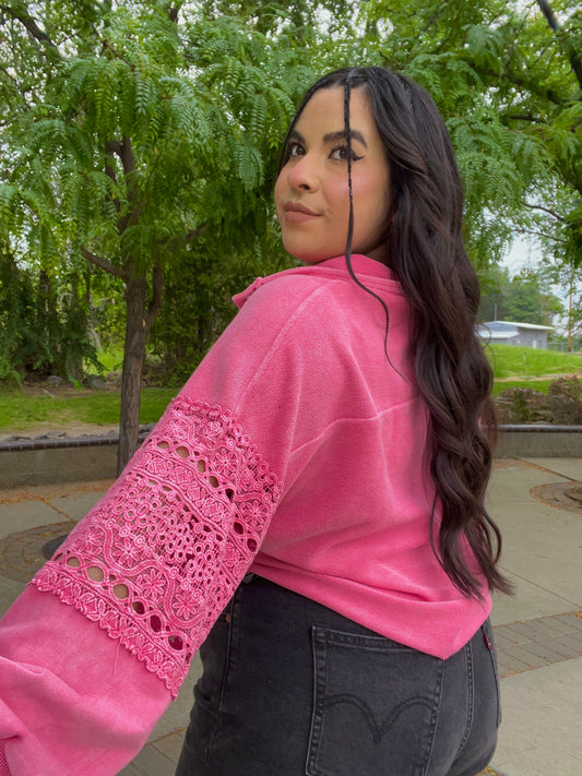 Lucky Charm Lace Pullover (Pink)