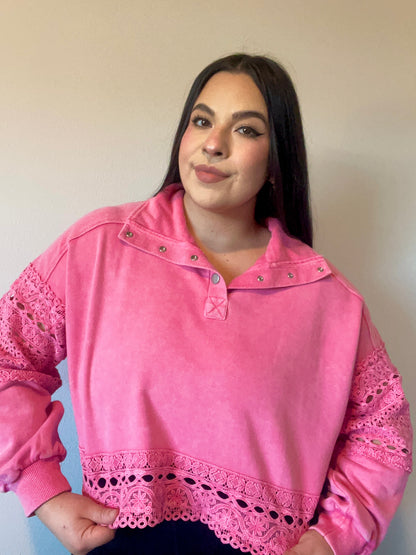 Lucky Charm Lace Pullover (Pink)