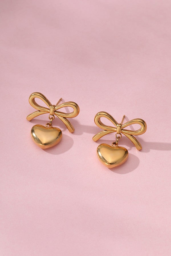 Gold Bow Heart Earrings