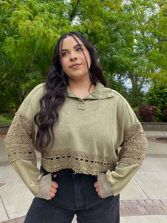 Lucky Charm Lace Pullover (Moss)