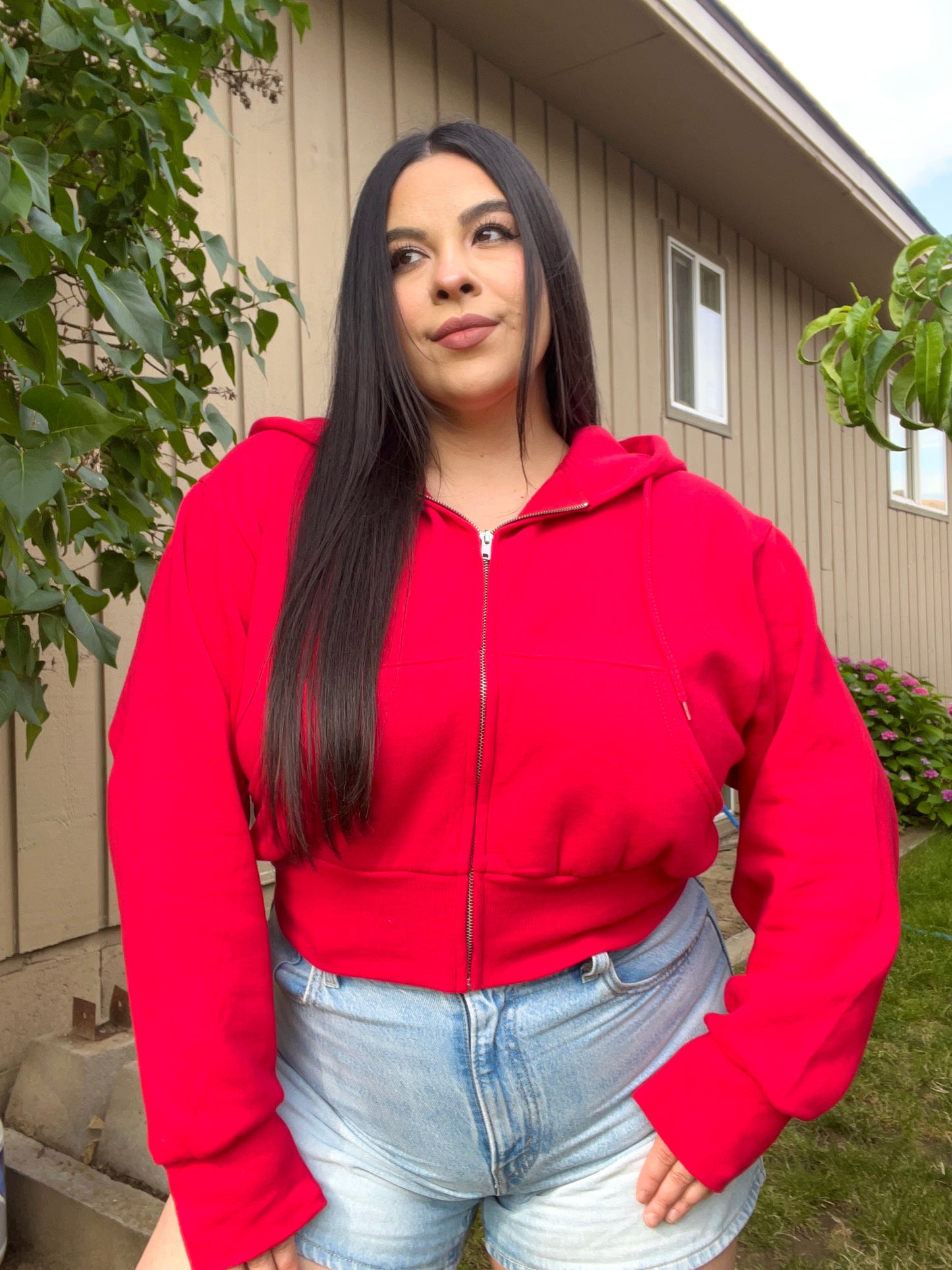 Essential Cropped Hoodie (Cherry)