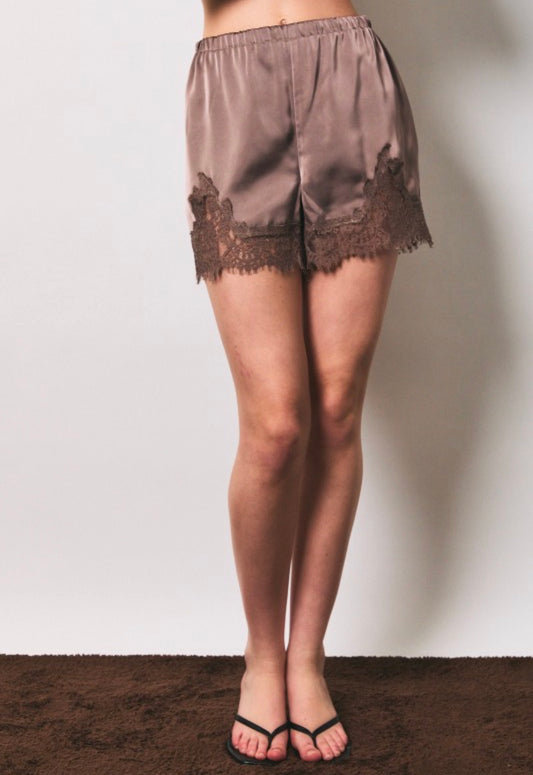 Lace satin shorts (mocha)