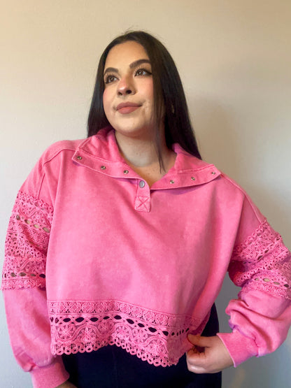 Lucky Charm Lace Pullover (Pink)