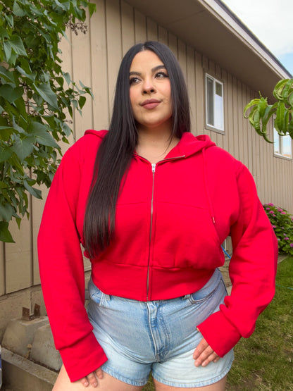 Essential Cropped Hoodie (Cherry)
