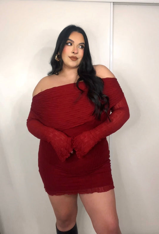 Grace Off The Shoulder Dress (Burgundy)