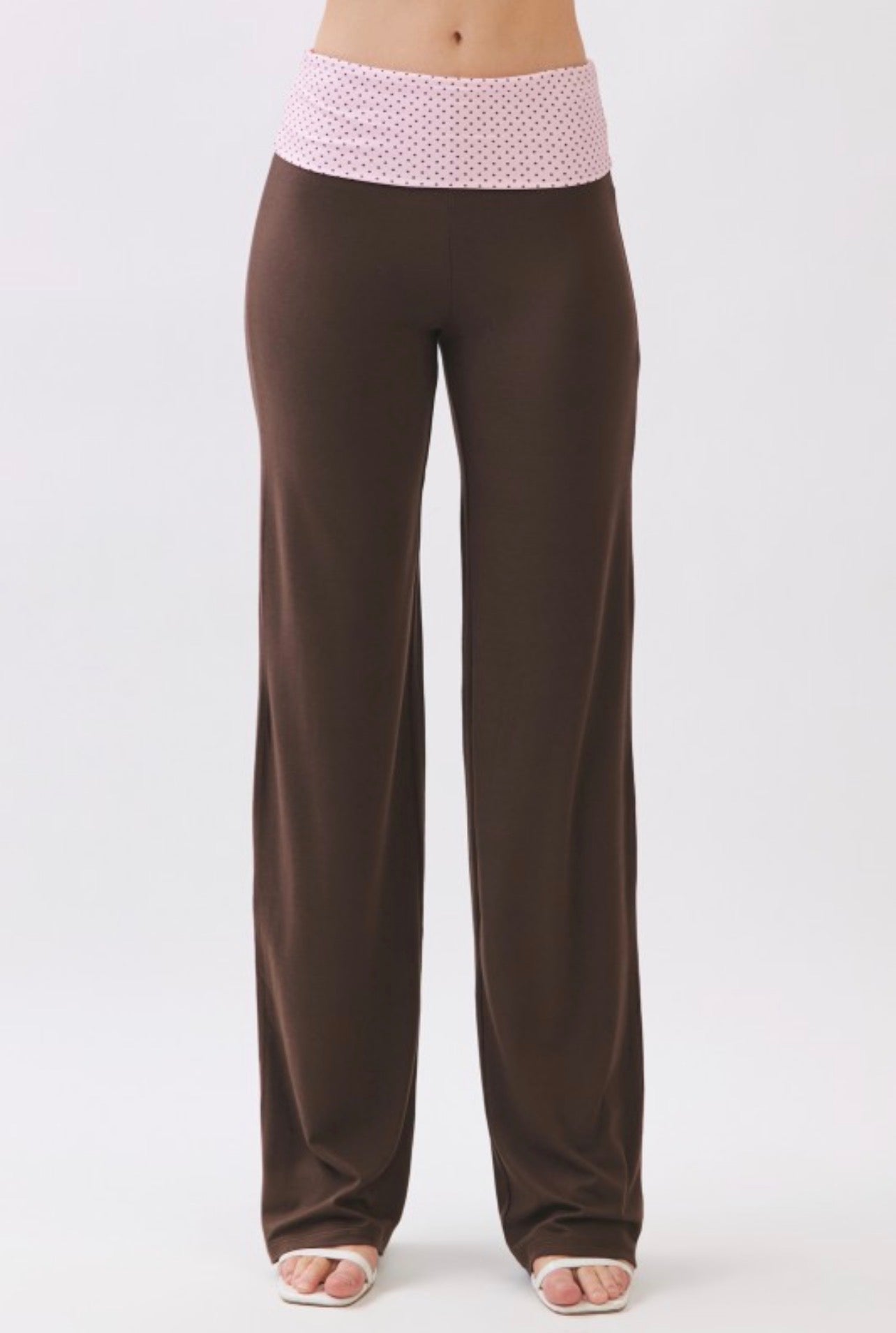 90s Fold Over Flare Leggings (Polka dot)