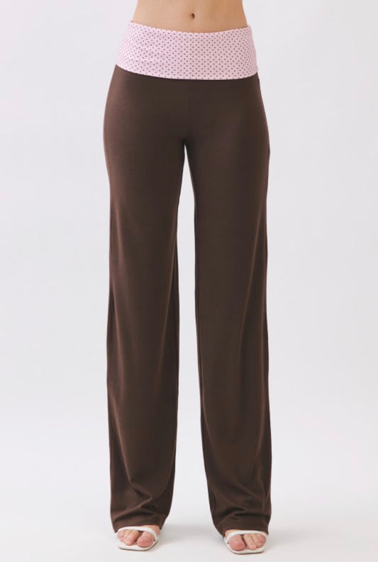 90s Fold Over Flare Leggings (Polka dot)