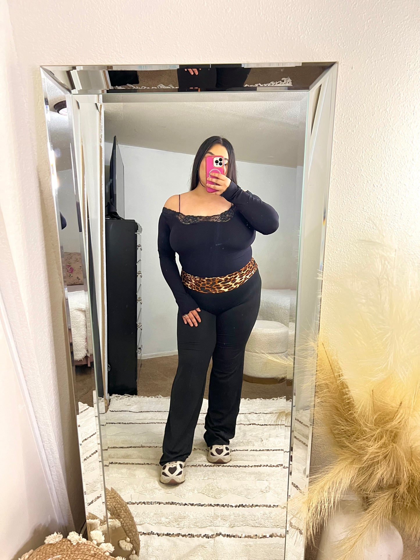 90s Fold Over Flare Leggings (Leopard print)