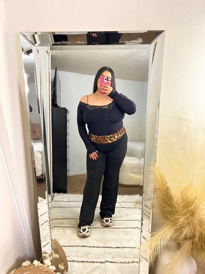 90s Fold Over Flare Leggings (Leopard print)