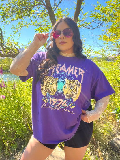 Dreamer Distressed Graphic Tee (Purple)