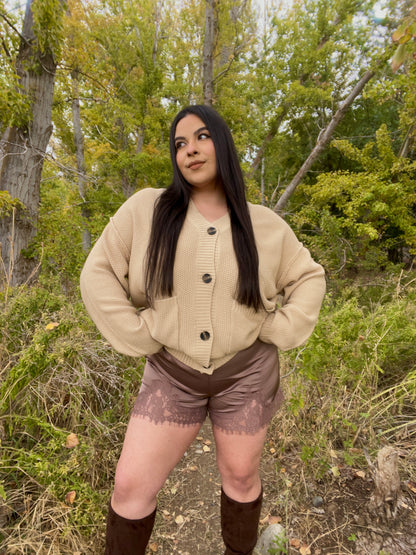 Lace satin shorts (mocha)