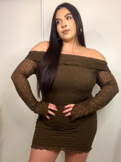 Grace Off The Shoulder Dress (Chocolate)