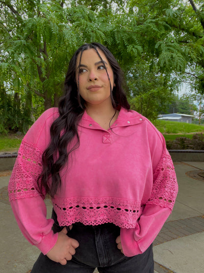 Lucky Charm Lace Pullover (Pink)