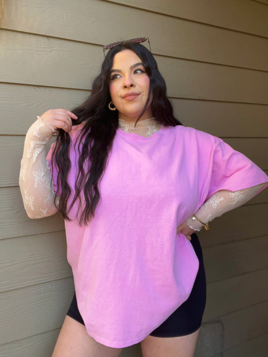 Straight Chillin Oversized Tee - Pink