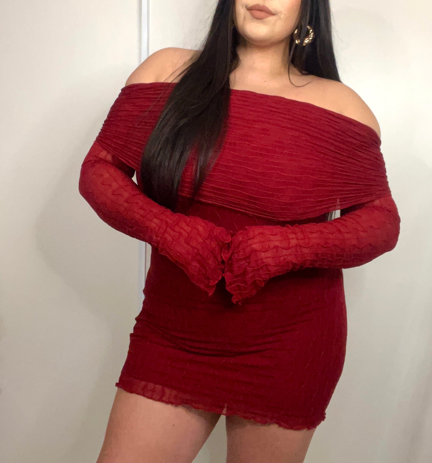 Grace Off The Shoulder Dress (Burgundy)